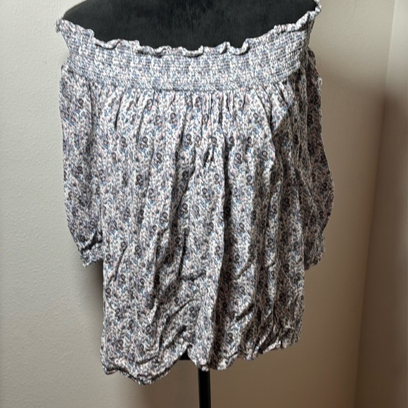LOFT‎ smocked off the shoulder floral print crinkled fabric short sleeves too XL - Picture 1 of 7
